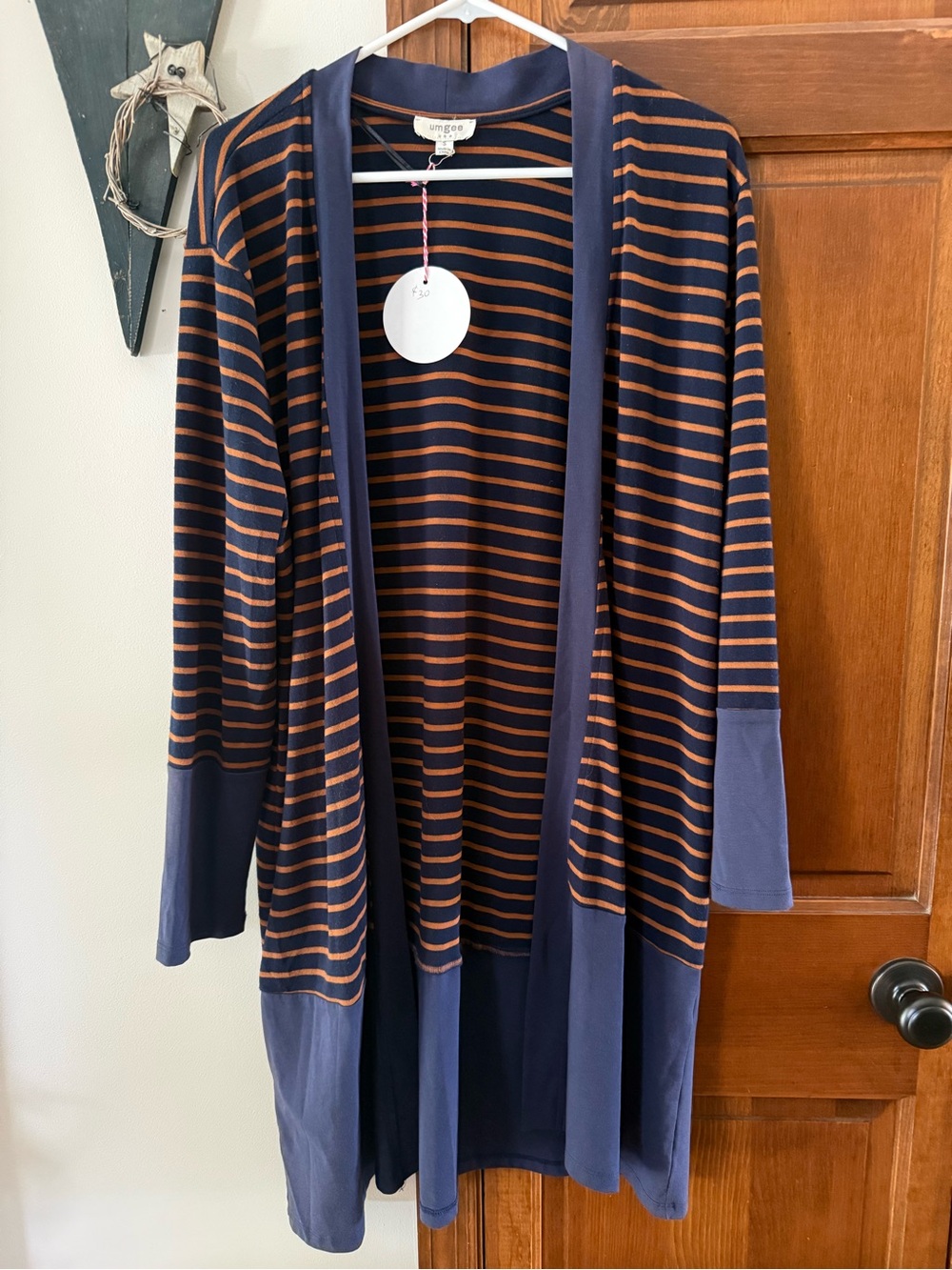 Umgee Navy and Rust Striped Open Cardigan